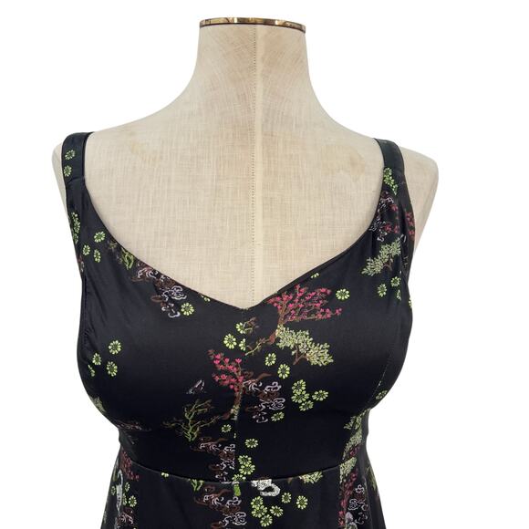 Urban Outfitters Mikayla Floral Midi Dress Cat Print Satin Black Size Small - Picture 3 of 15